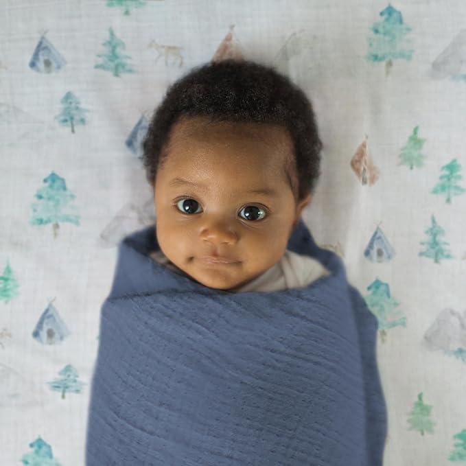 SwaddleDesigns Cotton Muslin Swaddle Blanket, Receiving Blanket for Baby Boys & Girls, Best Registry Gift, 46x46 inches, Denim