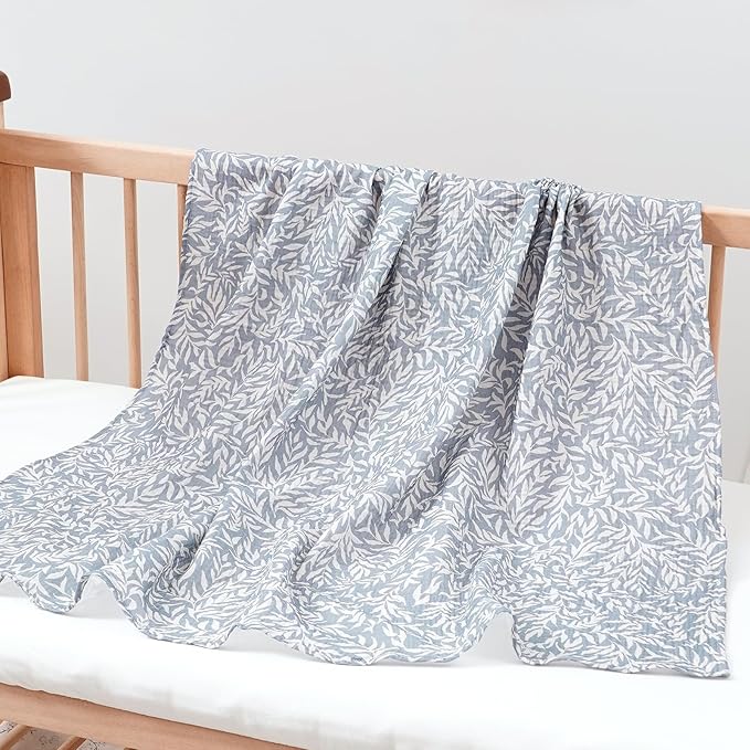 Happy Flute 4Set Muslin Swaddle Blankets–Ultra Soft Baby Blanket for Newborns,Receiving Blankets for Baby Girls & Boys–Baby Essentials 0-3 Years,40x40inches (Leaf)