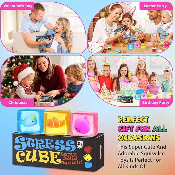Stress Cube Fidget Toys Adults - Sensory Toys for Kids with Autism Stress Balls for Adults Squishy Toys for Anxiety Squeeze Fidgets for Teens Stress Relief Gifts for 3 4 5-7 8-12 Year Old Girls Boys