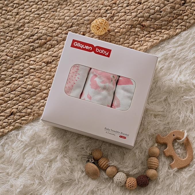 GLLQUEN BABY Girl Swaddles 0-3 Months - 3 Pack Baby Swaddles Sack for Newborn, Infant Sleep Sack, Easy Swaddling Wrap, A Pink Floral, Nursery Swaddle Blankets Essentials