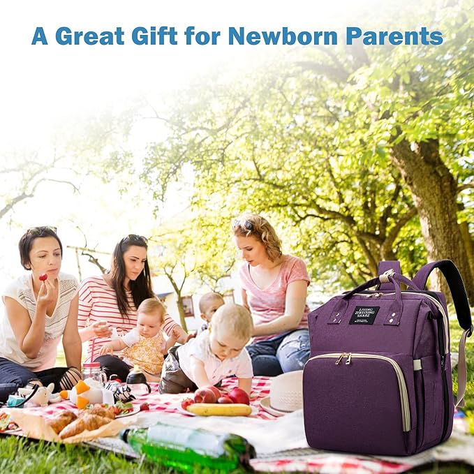 Diaper Bag Backpack, Nappy Baby Bags with Portable Changing Pad, 900D Waterproof Multi-Function Travel Portable Mommy Bag, Purple