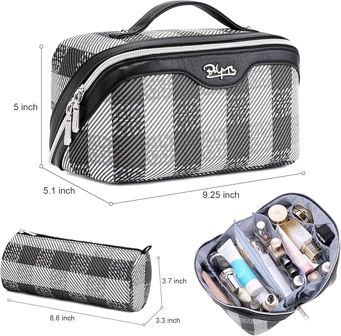 BOYATU Travel Makeup Bag Organizer Cosmetic Bag: 3 Pcs Set Make up Bags for Women with Handle - Waterproof Vegan Leather Toiletry Bags Travel Essentials Pouch with Compartments (F-01-Black)