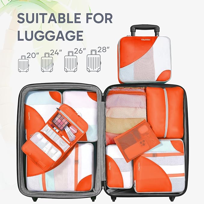 ALL INCLUDED 10 Set Durable Packing Cubes for Suitcases,OlarHike Essentials for Travel,UPGRADED Anti-Tear Stitching, NEW Improved Luggage Packing Organizers for Travel Accessories (Sunset Orange)