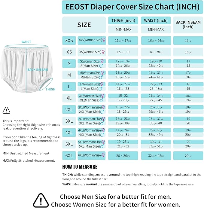 Adult Diaper Cover for Incontinence Noiseless Leak-Protection Underwear Plastic Pants Over Diapers Waterproof Rubber Pants (White, 5XL(Men Size))