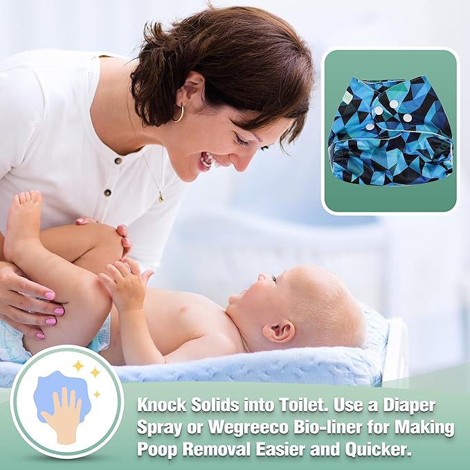 Wegreeco Cloth Diapers 6 Pack with Inserts & Wet Bag, Washable Reusable Diapers for Babies, One Size Adjustable (Abstract Geometrical)