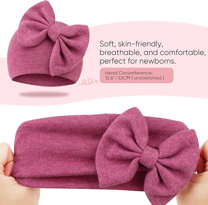 BQUBO Newborn Girls Hats Baby Hat and Mittens Set Infant Caps Bow Hospital Beanie with No Scratch Mittens for Baby Boys Girls