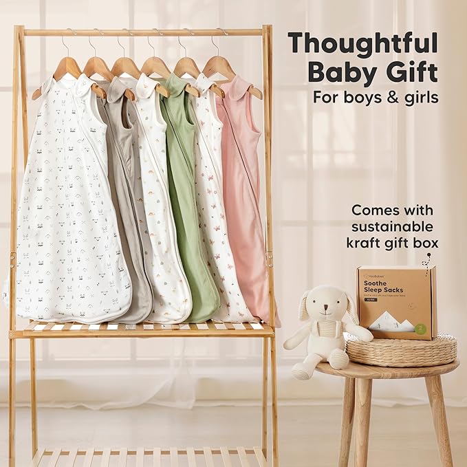 2-Pack Organic Baby Sleep Sacks, 100% Cotton - Soft & Breathable 0.5TOG Baby Wearable Blanket, Toddler Sleeping Sack 0-6 months, Easy to Wear Transitional Swaddles for Newborns, Infants (Glacier, S)