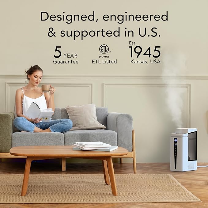 Vornado MISTIC 8 Whole Room Ultrasonic Humidifier, Top-Fill, Aromatherapy, 2-Gallon Tank, 3-Gallon Output, Warm or Cool Mist Humidifier, Automatic Humidity Control, Included Scent Pads