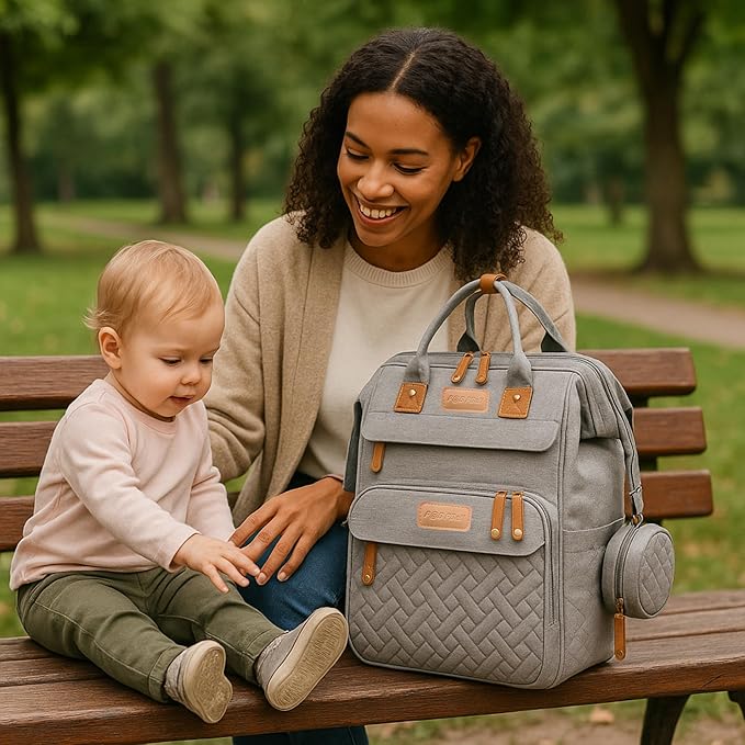 Baby Diaper Bag with Changing Station, Waterproof Diaper Bag Backpack for Mom/Dad, Baby Shower Gifts, w/USB Charging Port, Insulated Bottle Holders & Pacifier Case, XL Storage Backpack, Grey