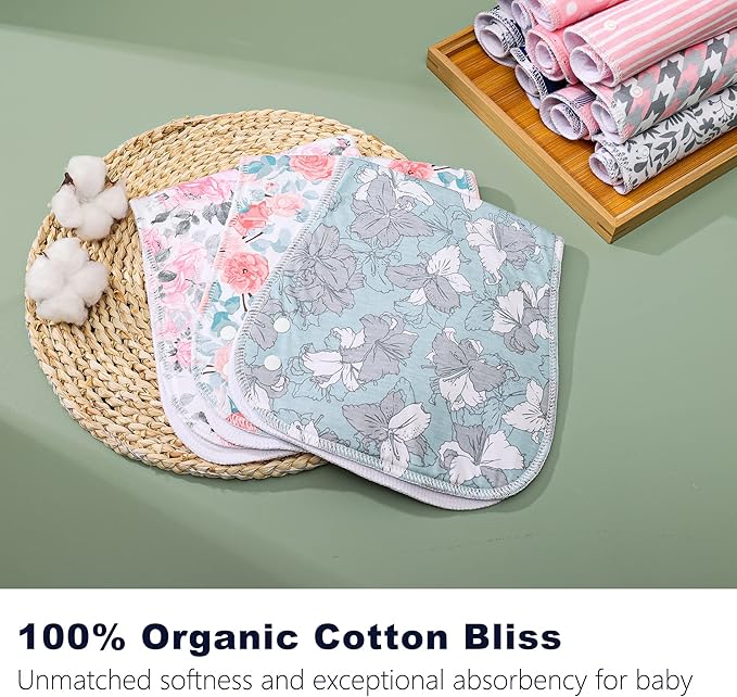 2-in-1 Burp Cloths and Baby Bibs - 6 Pack Large Super Absorbent Soft Cotton Burping Cloths for Spit Up, 3 Layers Thick Baby Burp Rags for Girls & Boys