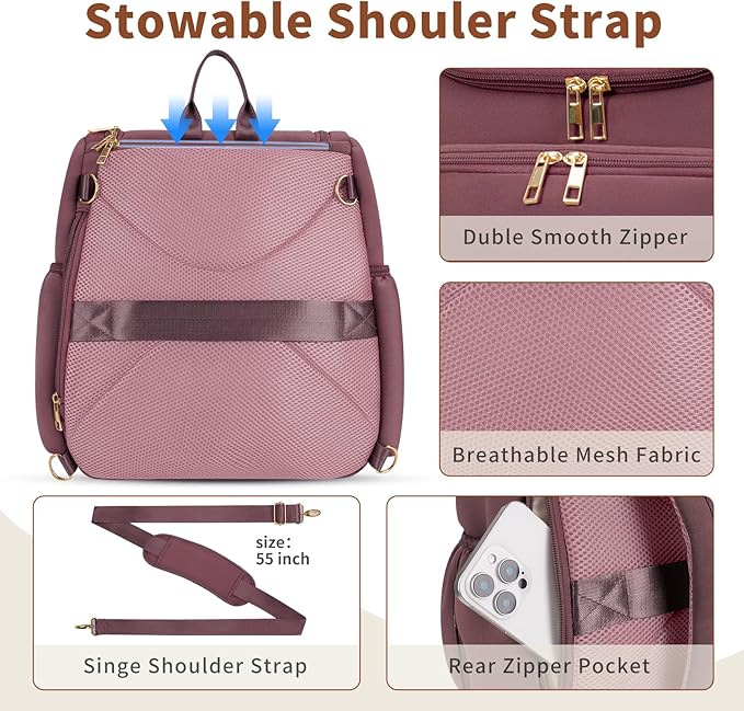 CEI-CEI Neoprene Diaper Bag Backpack Stylish Baby Maternity Bags Travel Tote for Mom with Insulated Pockets, Changing Pad, Stowable Shoulder Strap