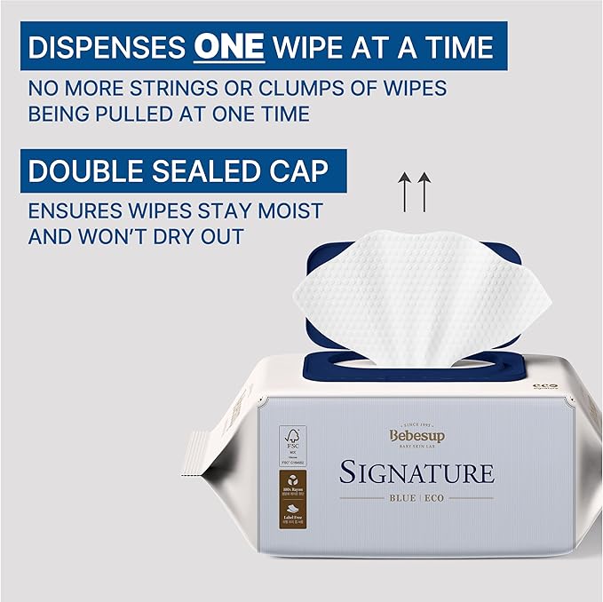 BEBESUP- Korea’s #1 Signature Eco Baby Wipes- 100% Plant-Based 99% Drinkable Water-Based Unscented Ultra-Thick Organic baby wipes Hypoallergenic for sensitive skin Flip-Top 560 Count (8 Packs)