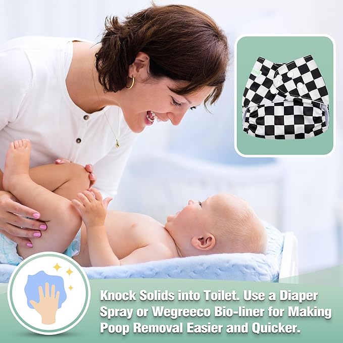 wegreeco Cloth Diapers 6 Pack with 6 Inserts & 1 Wet Bag, Washable Cloth Diapers for Babies, One Size Adjustable Reusable (Checkerboard)