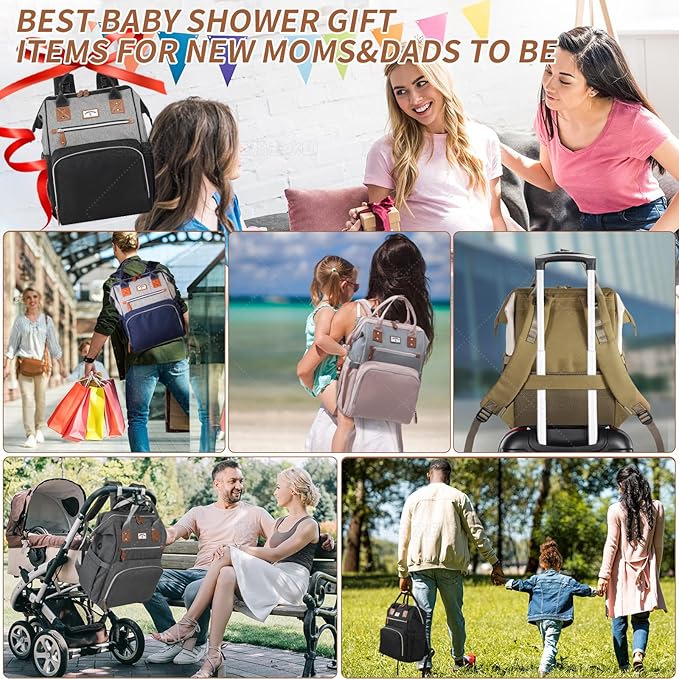 Diaper Bag Backpack: Tote Baby Bag for Boy and Girl, Large Mommy Bag Insulated Pockets Charger Holes for Men and Women, Nappy Bag for Baby Airplane Traveing Beige khaki