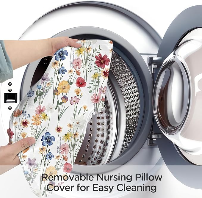 Little Grape Land Nursing Pillow for Infants, Breastfeeding Pillows, Baby Support Pillow for Nursing, Bottle Feeding, Tummy Time with Machine Washable Cover & Breathable Filling, Spring Flower