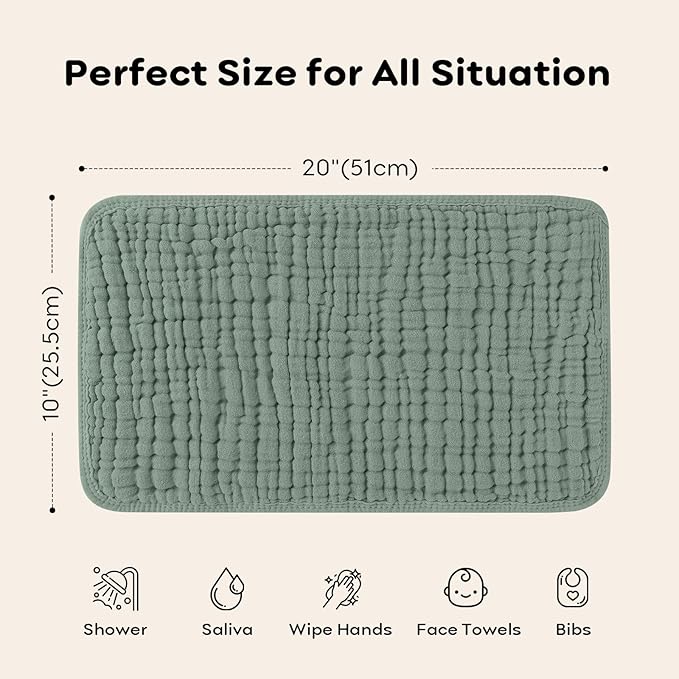 Looxii Muslin Burp Cloths 100% Cotton Muslin Cloths 12 Pack Large 20''x10'' Extra Soft and Absorbent Baby Burping Cloth for Boys and Girls (Dark Green)