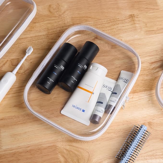 Hard Sided Clear Zipper Case for Storage- Professional-Grade Plastic Clear Zipper Pencil Case,Toy Storage Bins, Toiletry Pouch, Travel Organizer, Cosmetic Bag(White,2 Pack, M)