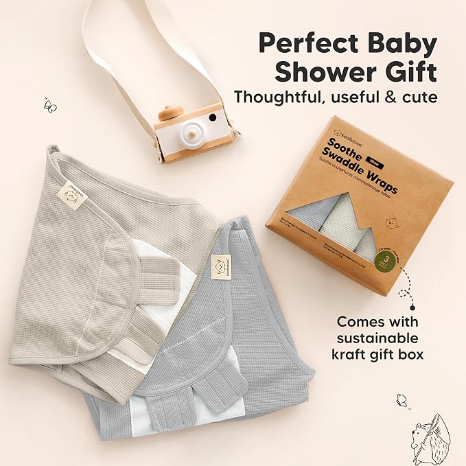 3-Pack Organic Swaddles for Newborns, Baby Sleep Sacks 0-3 Months - Baby Swaddle Wrap, Newborn Wearable Blanket, Infant Sleep Sack for Girls, Boys, Soft & Snug, Large Hook & Loop Closure (Granite)