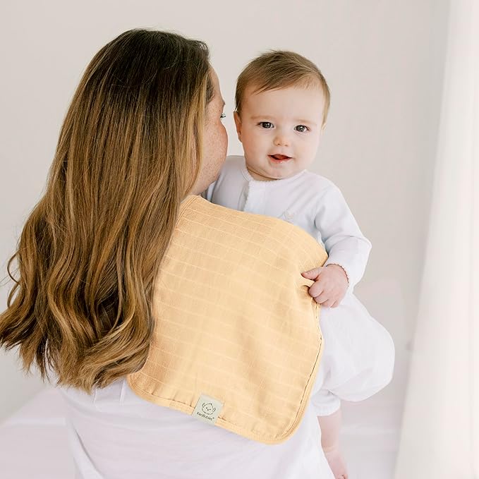 5-Pack Cotton Muslin Burp Cloths Baby Girls, Boys - Soft & Absorbent Spit Up Burp Rags, Large Muslin Towel, Cotton Wash Cloths for Babies, Newborn, Infant, No Shrink, Durable, Neutral (Sahara)