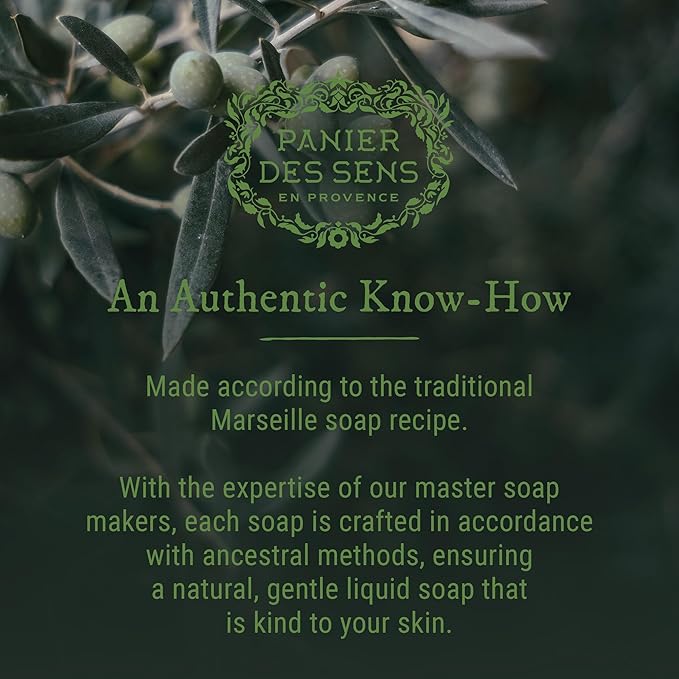 Panier des Sens - Liquid Hand Soap Limited Edition - French Hand Wash with Olive Oil - Marseille Moisturizing Liquid Soap - Refillable Kitchen & Bathroom Soap - 98% Natural - Glass Bottle 16.9 Floz