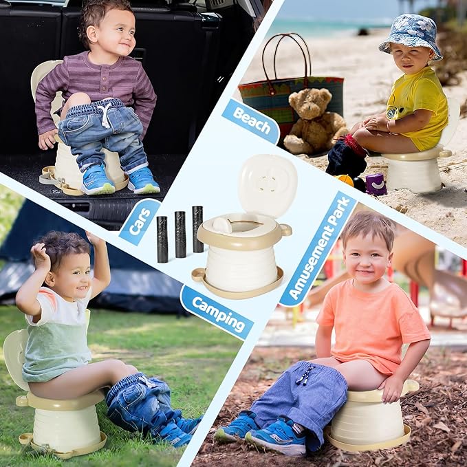 Orzbow Portable Travel Potty Seat for Toddlers with Splash Guard, Foldable Potty Training Toilet for Boys & Girls, On The Go Kids Car Potty, Includes Free Travel Bag and Disposable Potty Liners, Khaki