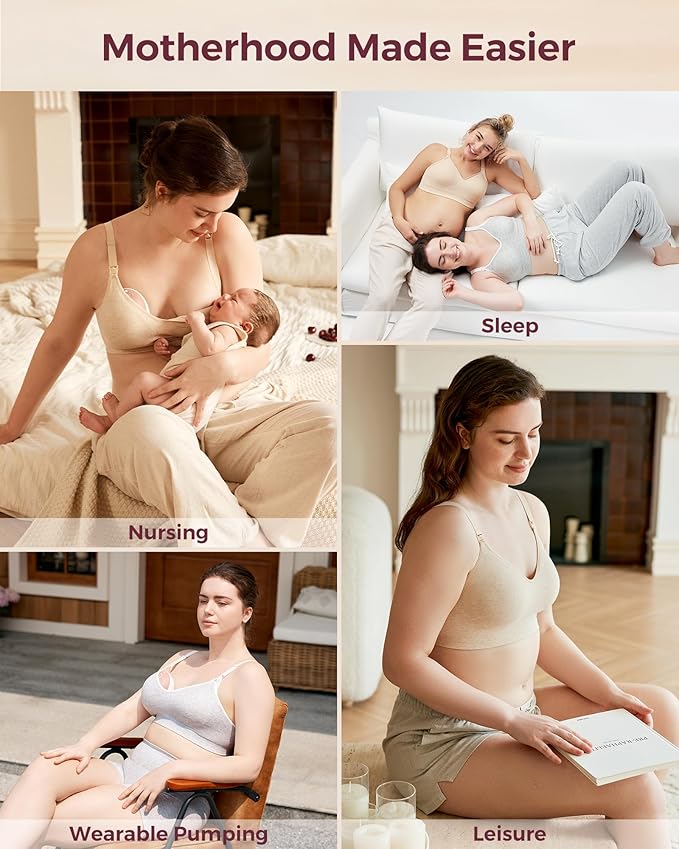Momcozy Nursing Bras for Breastfeeding, Soft U.S. Cotton Seamless Maternity Bra, Fixed Padding, Wireless Pregnancy