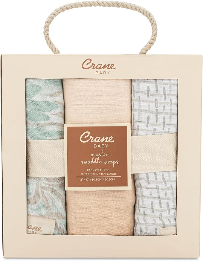 Crane Baby 100% Cotton Muslin Swaddle Blankets, Beach Life Starfish, Set of 3, 47" x 47", Swaddles for Newborns, Baby & Girls