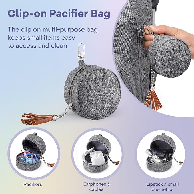 RUVALINO Diaper Bag Backpack, Multifunction Travel Pack Maternity Baby Changing Bags, Large Capacity, Waterproof, Gray