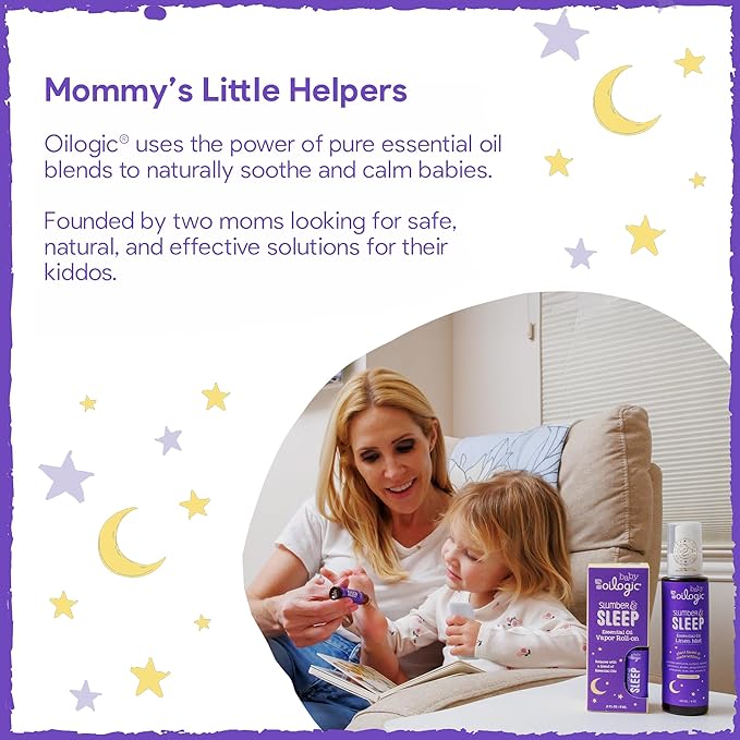 Oilogic Slumber & Sleep Bath Baby Essentials Gift Set - Includes All Over Wash, Calming Cream, Sleep Spray & Roll-On Essential Oils - Pediatrician-Tested Sleep, Comfort & Wellness Blends for Babies