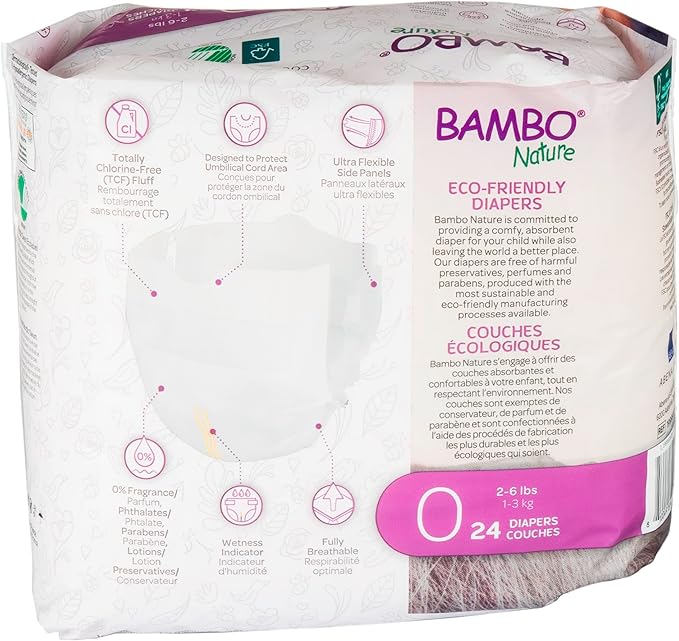 Bambo Nature Premium Baby Diapers (Sizes 0 to 6 Available), Size 0, 24 Count (Pack of 5)