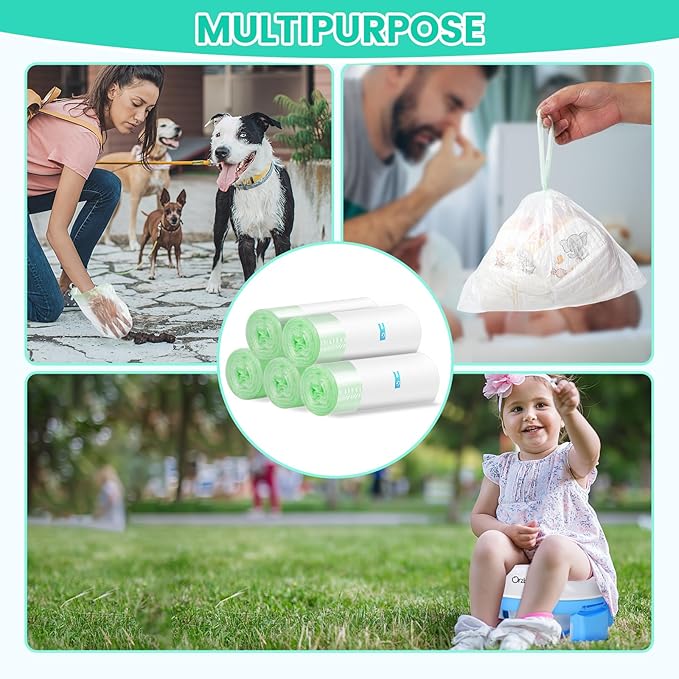 Orzbow 100 Counts (9.5 x 12.6'') Disposable Potty Liners with Drawstring for Toddler Travel Potty Refill Bags, Universal Potty Bags Fit Most Potty Chairs