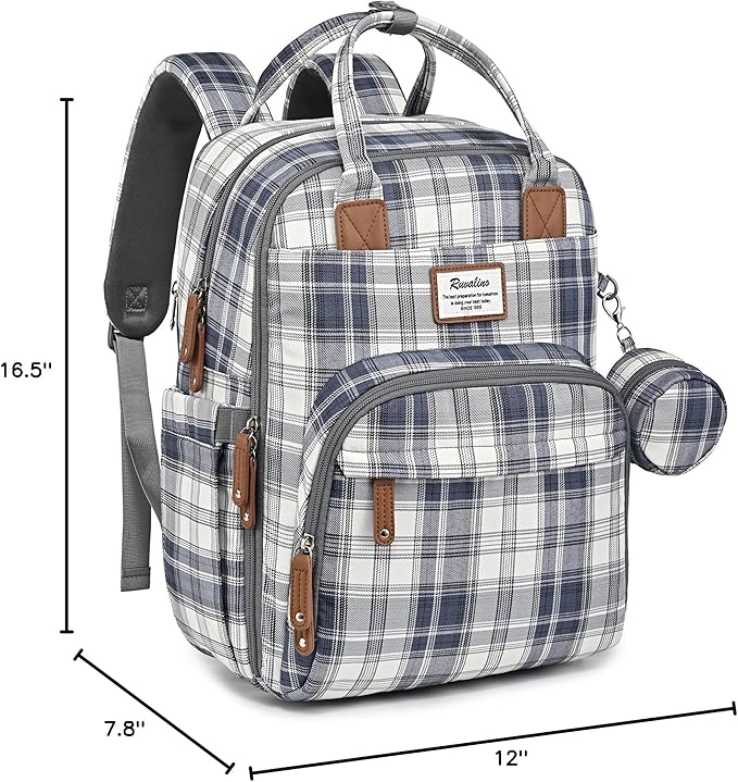 RUVALINO Diaper Bag Backpack, Multifunction Travel Pack Maternity Baby Changing Bags, Large Capacity, Waterproof, Blue Plaid