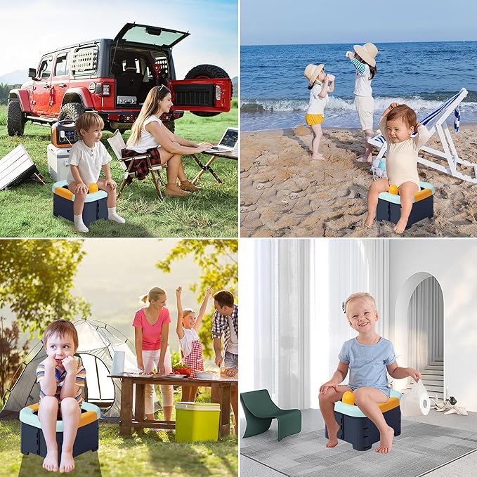 Toilet bowls for children,Portable Potty for Toddler Travel Foldable Travel Potty for Boys Girls Emergency Toilets for Car,Outdoor,Camping and Indoor Seat with Storage Bag(Quiet Blue)