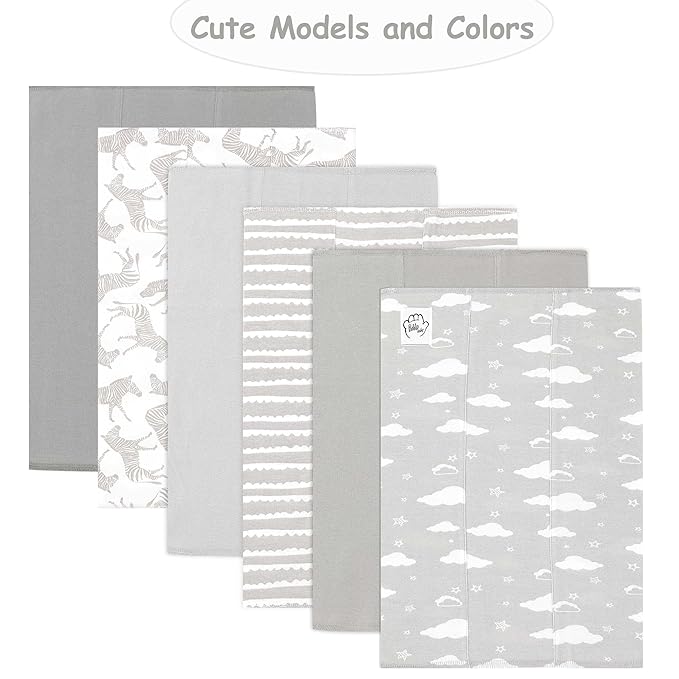 Baby Burp Cloths for Boys and Girls - 6 Pack Large 100% Cotton - Double Layered Extra Absorbent Burp Rags, Grey