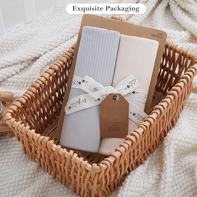 Viviland Jersey Swaddle Blanket, Ultra Soft Stretchy Receiving Blanket for Newborn, Baby Swaddle Wrap for Boys & Girls, 2 Packs,40 x 30 in, Grey & Pink