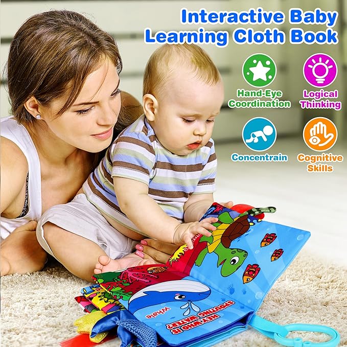 2PCS Crinkle Cloth Books - High Contrast Sensory Toys Touch Feel Book for Tummy Time, Infant Travel Essentials Forest Ocean Themes, and Newborn Development Toys 0-18 Months