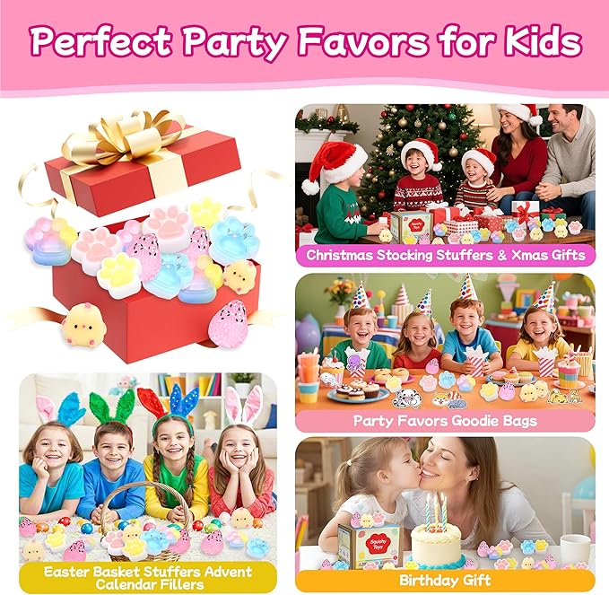 74pcs Taba Squishy Toys Kit -24 Taba Squishies with 50 Stickers, Squishy Fidget Toys Party Favors , Sensory Toys Stress Relief,Treasure Box Toys for Classroom, Goodie Bags Pinata Stuffers for Kids