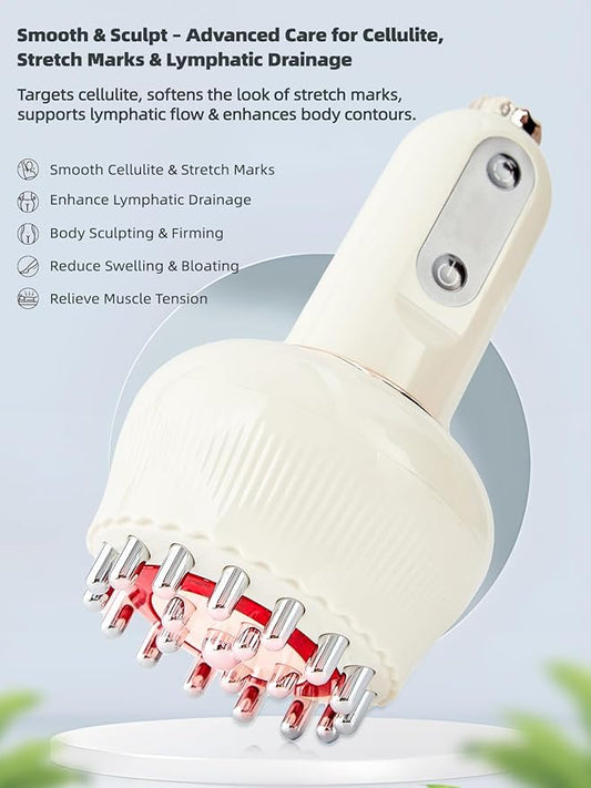Lymphatic Drainage Massager & Anti Cellulite Massage Tool, Helps Reduce Stretch Marks & Cellulite, for Legs, Arms & Belly, Body Sculpting Machine with Microcurrent, Light, Heat & Vibration