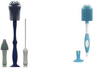 Dr. Brown's Silicone Cleaning Brush Set with Bottle, Spout, and Straw Brush, 3-Pack + Soft Touch No Scratch Baby Bottle Cleaning Brush, Blue