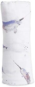 Little Unicorn Premium Cotton Swaddle Baby Blanket | Breathable Fabric | for swaddling, Play, Nursing & More (Narwhal)