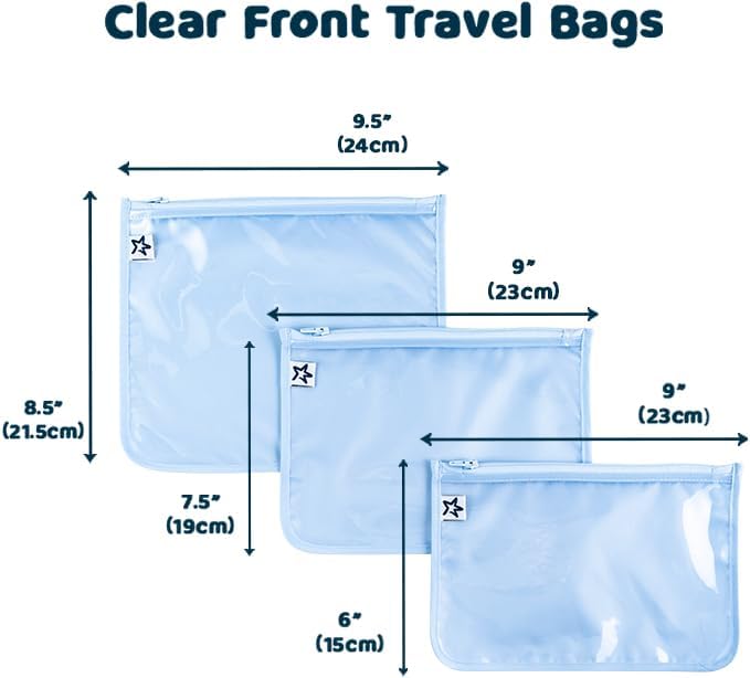 Tiny Twinkle Mess-Proof Travel Bags | TSA Airline Compliant, Zipper Closure, Clear Front Pouch, Diaper Bag Packing, Toiletry or Makeup Cosmetics Organizer