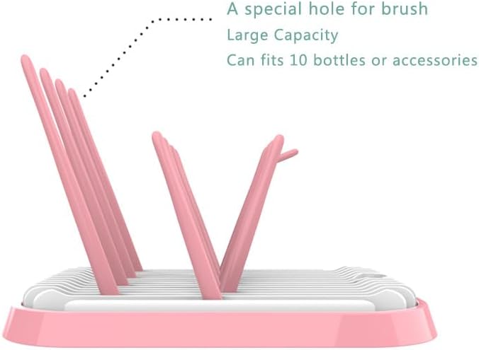 Baby Bottles Drying Rack, Folding Drainer for Feeding Bottles Accessories Dryer Holder(Pink)