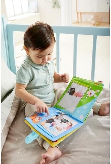HABA My First Photo Album - Soft Fabric Baby Book, Baby Album Fits (8) 4"x6" Photos, Sensory Toys for Babies, Baby Books 12-18 Months & Up