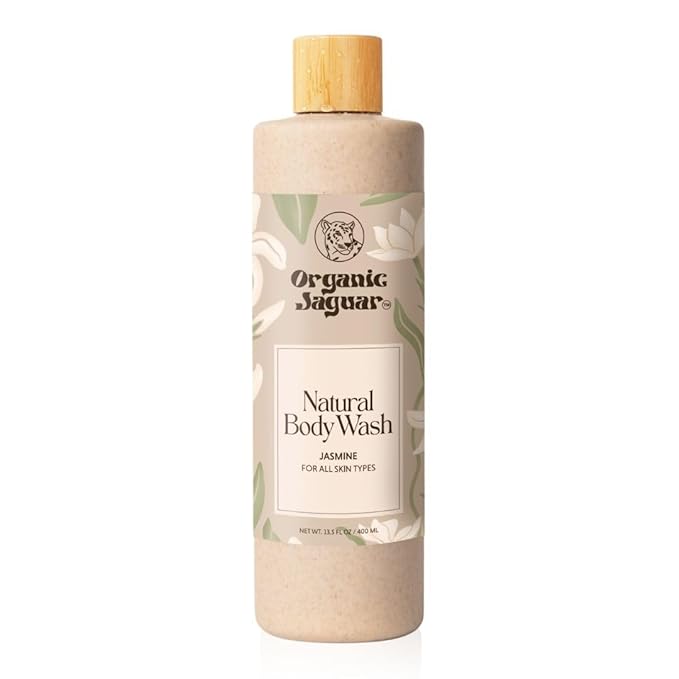 Organic Jaguar Natural Jasmine Body Wash with Aloe Vera Gel, Bath and Shower Soap Cleanser for Body Care, Leaves Skin Soft & Hydrated, Unscented, Sulfate and Paraben Free, 13.5 fl oz