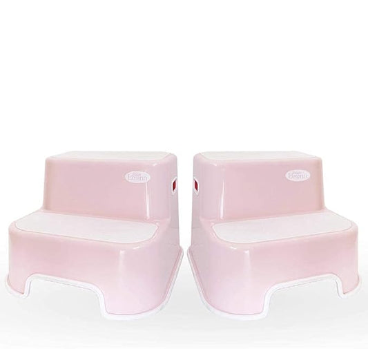 Wider Dual Height 2 Step Stool for Kids | Toddler's Stool for Potty Training and Use in The Bathroom or Kitchen | BPA-Free Strong Soft-Grip Steps for Comfort and Safety (2 Pack, Pretty Pink)