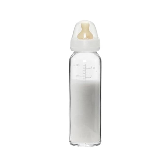 HEVEA Standard Neck Glass Baby Bottles - Natural Rubber Medium Flow Nipples - Anti Colic Baby Bottles for Breastfeeding Babies - 3+ Months - BPA-Free, Single-Pack (8 Oz)