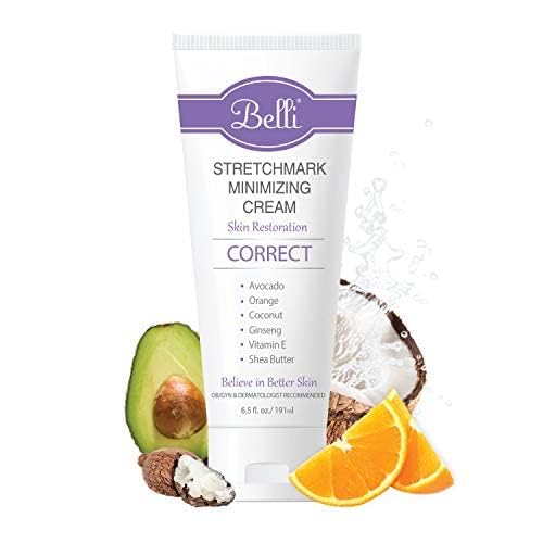 Belli Skincare Stretch Mark Cream for Pregnancy, Shea Butter & Coconut Body Moisturizer with Vitamin E, Paraben Free, Dermatologist Recommended, (6.5 Oz)