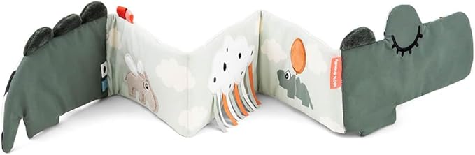 Done by Deer Fold-Out Soft Book Croco Green - Baby Activity Toy for Curious Little Minds and Fingers - High Contrast Patterns - Crinkle Baby Toys - Baby Tummy time Toys