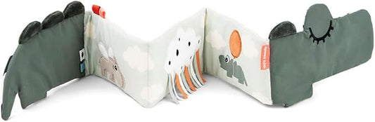 Done by Deer Fold-Out Soft Book Croco Green - Baby Activity Toy for Curious Little Minds and Fingers - High Contrast Patterns - Crinkle Baby Toys - Baby Tummy time Toys