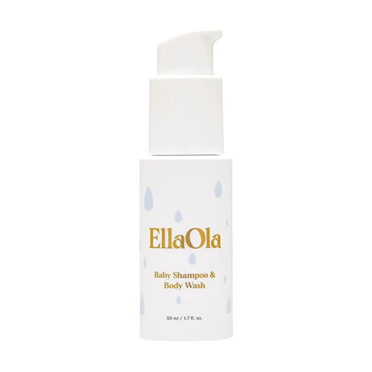 ELLAOLA Travel Baby Shampoo & Body Wash - Organic, Hypoallergenic Baby Soap Hydrates + Nourishes Skin Barrier While Cleansing, Tear Free Formula | 1.7 fl. oz.